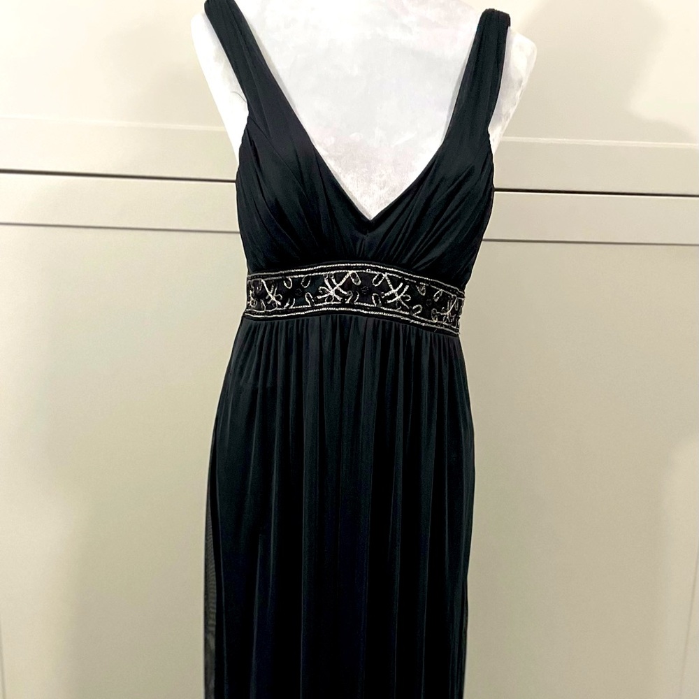 Formal occasion black beaded Jodi Kristopher dress.